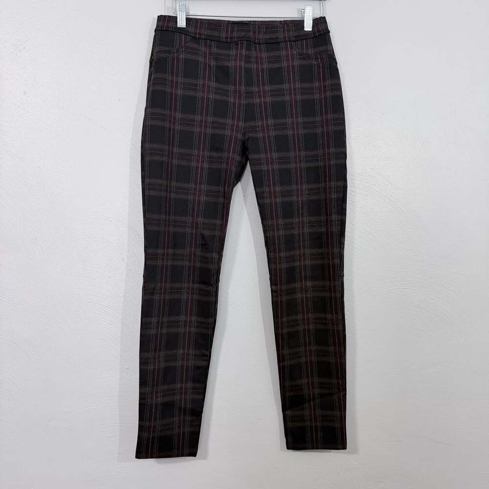 Sanctuary Plaid Ankle Pants Size L Black Burgundy Pull-On